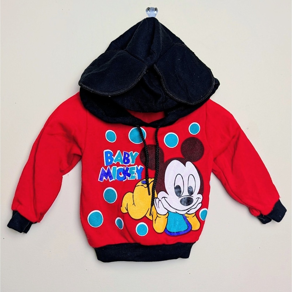 Vintage Disney Babies Baby Mickey Mouse 90s 80s Hoodie Ears Pullover‎ 9 Months
